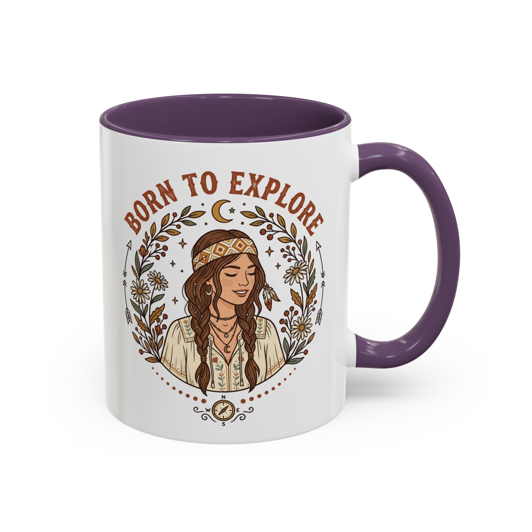 Born to Explore Accent Coffee Mug — Boho Adventure Travel Ceramic Mug
