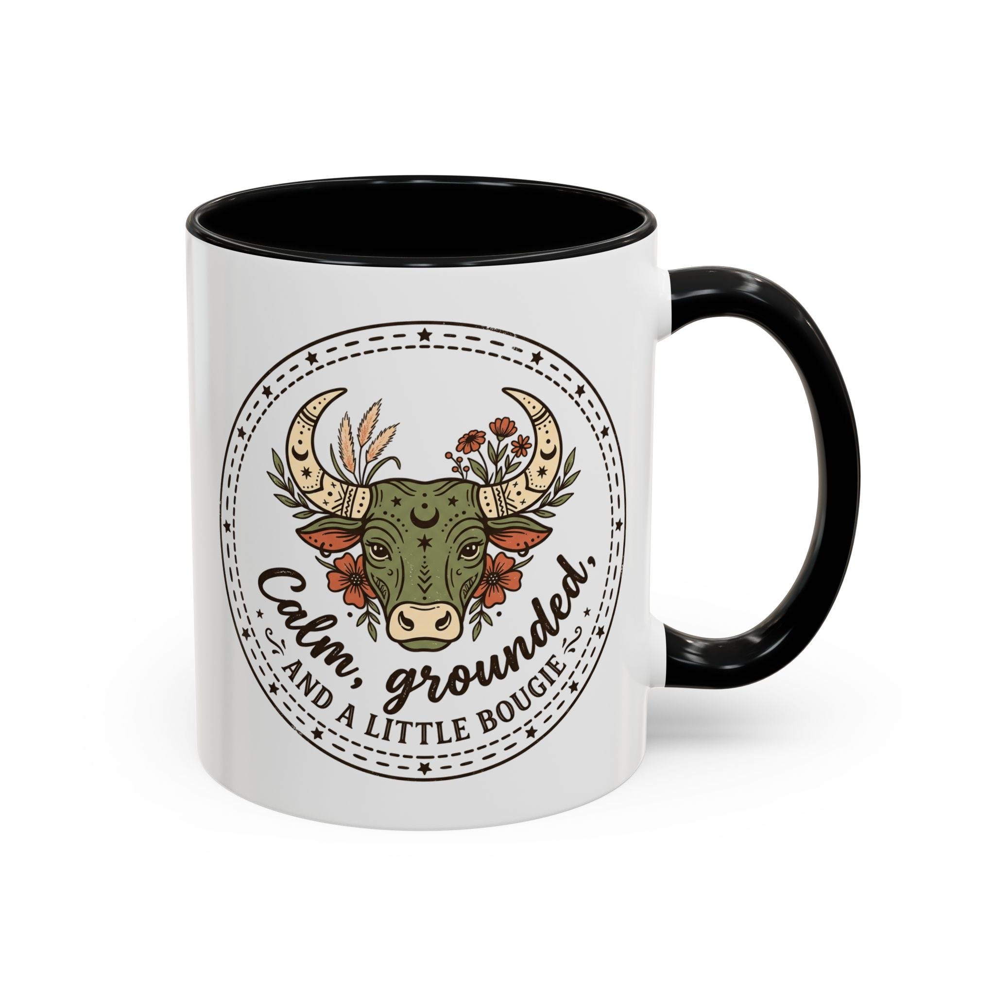 Calm, Grounded & A Little Bougie Cow Accent Coffee Mug — 11/15oz Ceramic