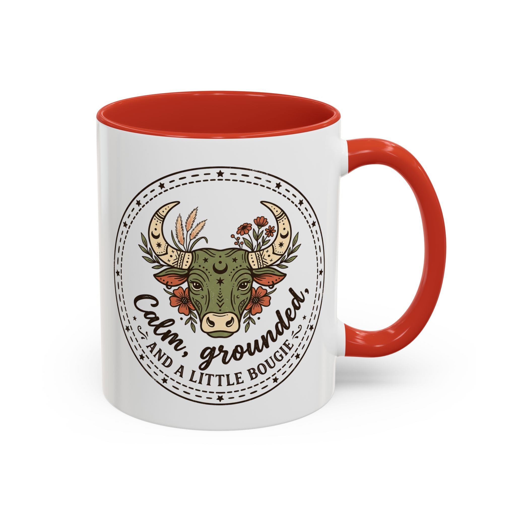 Calm, Grounded & A Little Bougie Cow Accent Coffee Mug — 11/15oz Ceramic