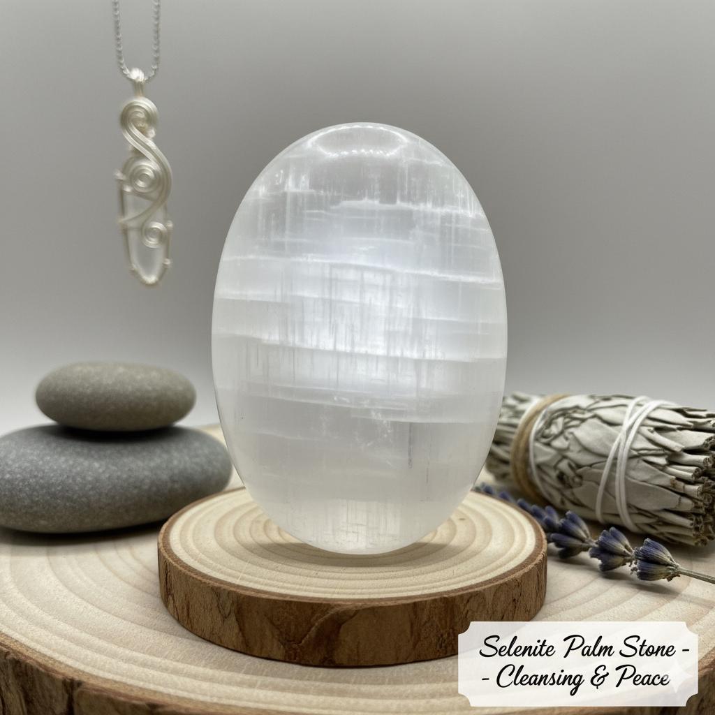Selenite Palm Stone