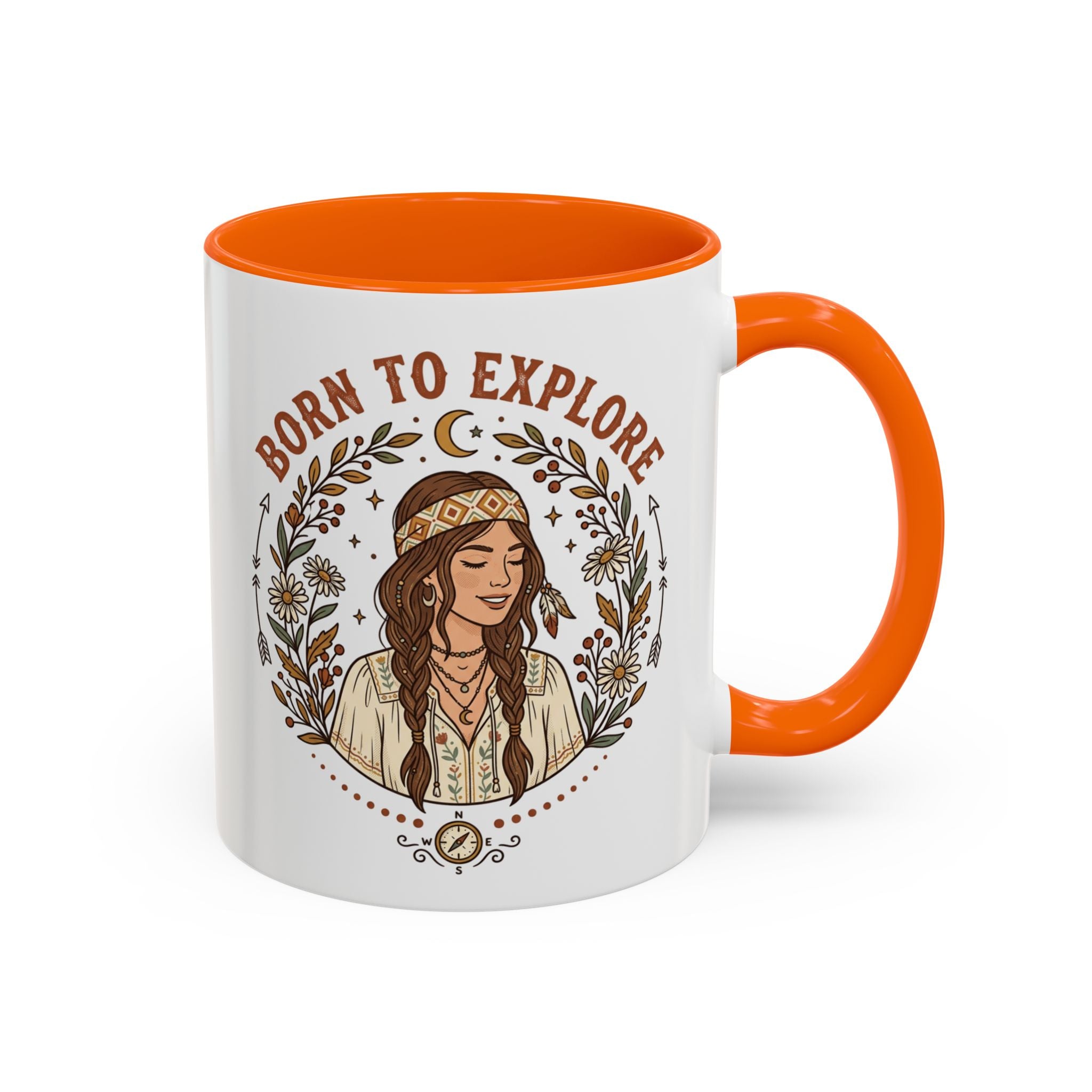 Born to Explore Accent Coffee Mug — Boho Adventure Travel Ceramic Mug