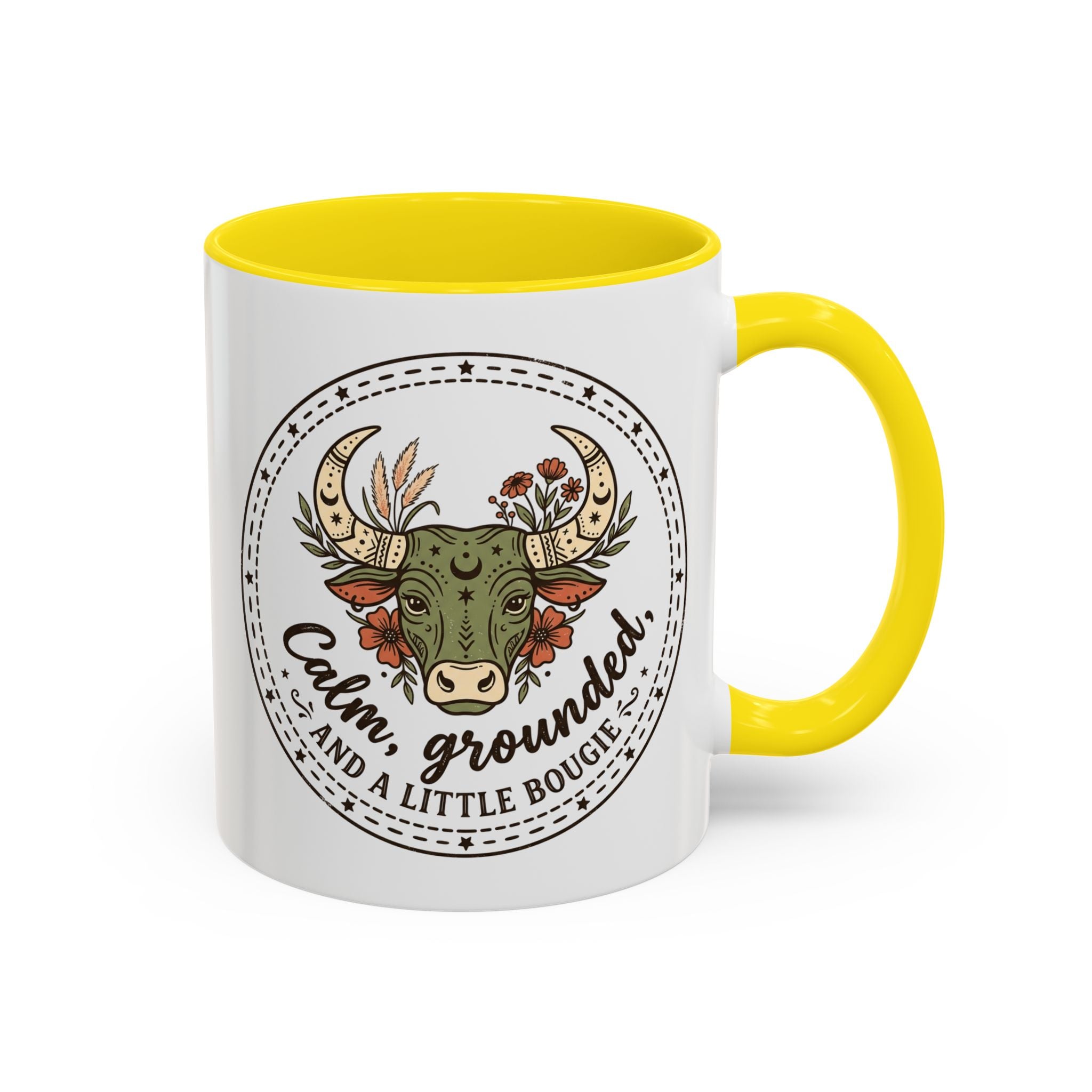 Calm, Grounded & A Little Bougie Cow Accent Coffee Mug — 11/15oz Ceramic