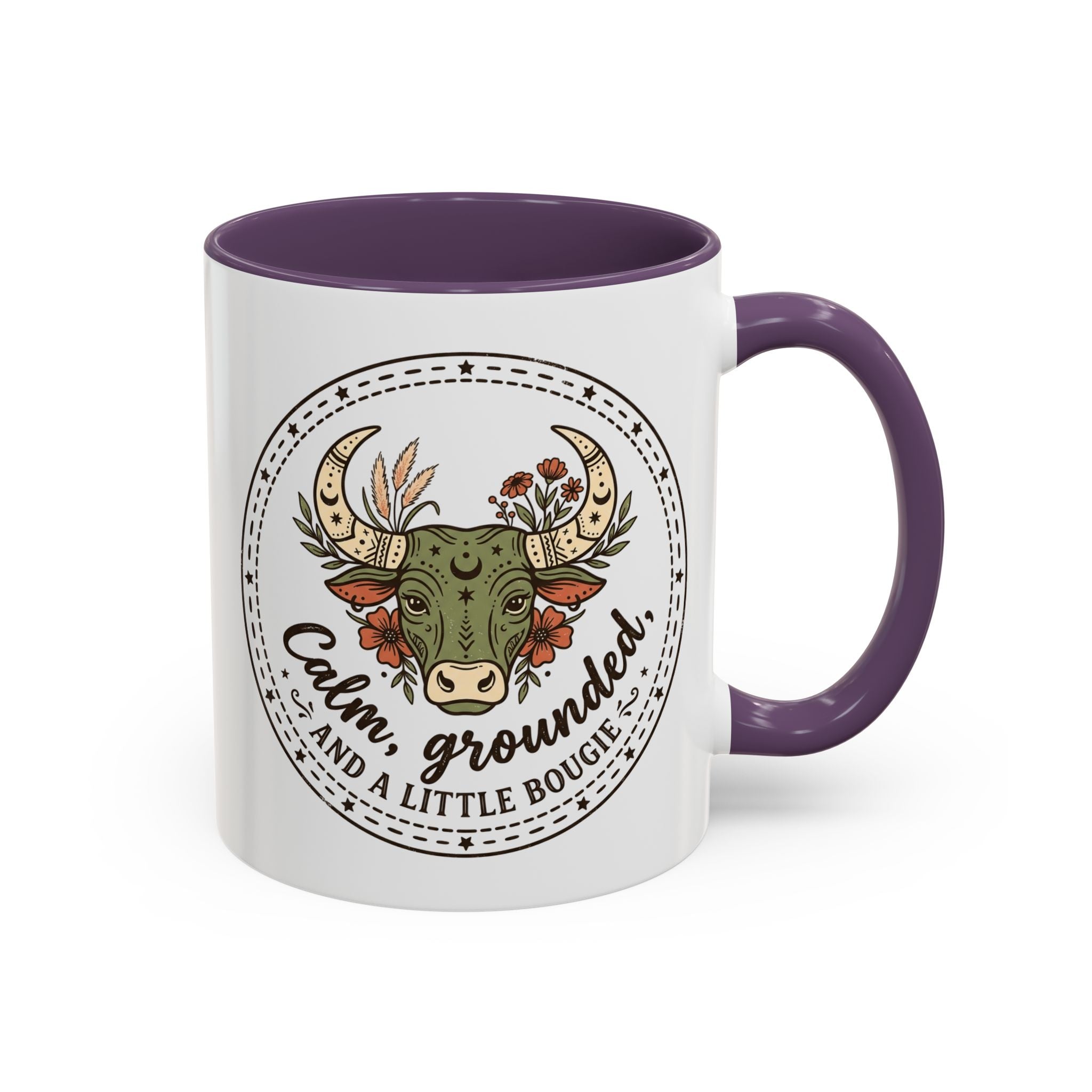 Calm, Grounded & A Little Bougie Cow Accent Coffee Mug — 11/15oz Ceramic